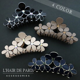 ★売上2位★■L'HAIR DE PARIS■■バイカラーシアー5BIGフラワーエレガントバンスクリップ■大/Lサイズ■スワロフスキー■ ヘアアクセサリー ヘアクリップ■三角ミニヘアアクセ 髪飾り 髪留め■シンプルフォーマル上品 シック 大きめ 大きい【メール便可】