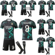 2526 レアル マドリード 新ドラゴン柄ブラック×ネイビー 背番号9 エムバペ 7 サッカーユニフォームセッ…