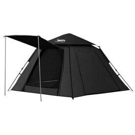 DesertFox テント ワンタッチ 3-4人/4-6人用 4000mm耐水圧 テント 前室あり キャンプテント コンパクト軽軽量 撥水加工素材 自立式 二重層構造 4シーズン 簡単設営 初心者向け UVカット 通気防風防雨 収納袋付き (ブラック,Large)