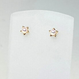小花のベビーパールピアス 3-3.5mm K18