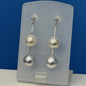 2pc ロングピアス7.5+8.5mm シルバー 　宇和島産あこや真珠 本真珠ke1155