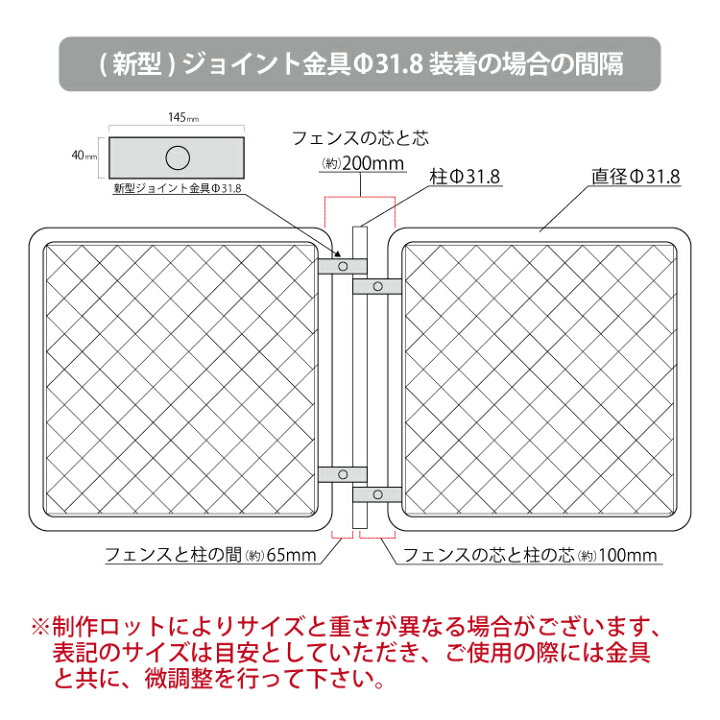 楽天市場】アメリカンフェンス用 ジョイント金具 ブラック φ31.8-φ31.8  