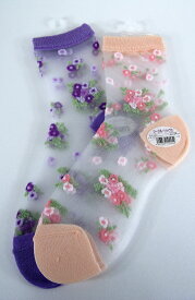 【選べる2色】シースルーソックス 　 *カラーツートン 花束 *花束の刺繍が アクセントに♪かわいく女性らしさアップ！