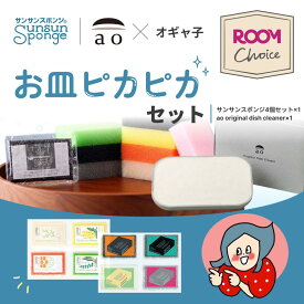 【サンサンスポンジ・ao × オギャ子　Room コラボ】お皿ピカピカセット スポンジ4個＋ao original dish cleaner 2点セット（選べる2デザイン）