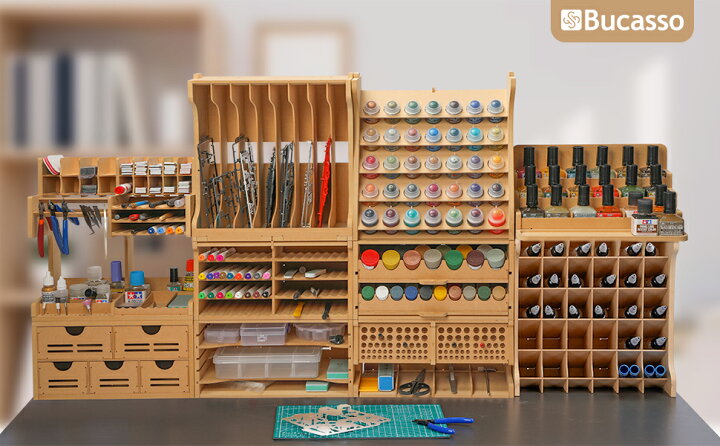 Bucasso GK2 Model Paint Rack, Wooden Paint Organizer, Model Tool Storage  Rack, Craft Supplies Storage, Brush/Tool Holder
