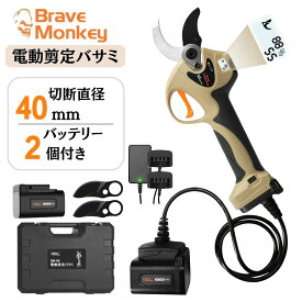 【20%OFFクーポン】充電式 剪定ばさみ 電動剪定バサミ 電動鋏 電動ハサミ2年保証 最大切断径40MM 電動剪定鋏 延長コード付き 果樹 庭木 園芸用はさみ トリガー連動 枝切りバサミ 太い枝切り SK5 2000mAh電池2個 PSE認証済み BraveMoneky