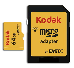 Kodak 64GB �N���X10 UHS-I U1 MicroSDXC�J�[�h �A�_�v�^�[�t�� �������ݑ��x10�{