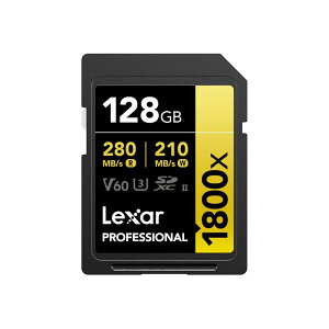 Lexar 128GB �v���t�F�b�V���i�� 1800x UHS-II SDXC�������[�J�[�h(�S�[���h�V���[�Y)�B