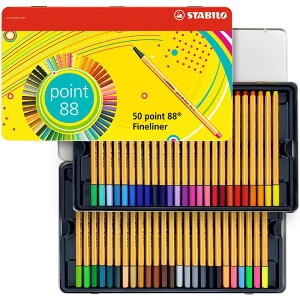 STABILO Point 88 Fineliner Pen - Assorted Colours (Pack of 50) [���s�A���i]