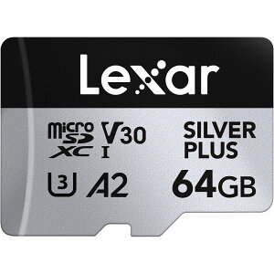 Lexar Silver Plus 64GB Micro SD�J�[�h �ő�205MB/s MicroSDXC UHS-I�t���b�V���������[�J�[�h �A�_�v�^�[�t�� C10 U3 A2 V30�Ή� �t��HD 4K UHD ����TF�J�[�h �h���[�� �A�N�V�����J���� �g�ь^�Q�[���@�Ή�