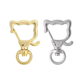 猫 チャームフック ナスカン キーホルダー チャームナスカン 金具 ゴールド／シルバー 猫シリーズ 回転フック パーツ 材料 10個/50個/100個 大王製作所