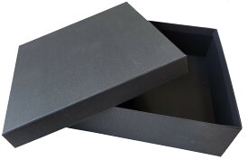 黒ストライプの紙製箱和菓子・洋菓子用・ベルト・財布・タオル等用のギフトボックス中も黒色で高級感があります