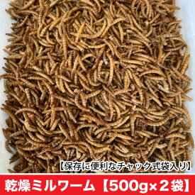 乾燥ミルワーム　【500g×2袋】　ミルワーム　嗜好性の高い高たんぱくフード　ハムスター フクロモモンガ ハリネズミ リス 爬虫類 アロワナ等 野鳥【DBP】