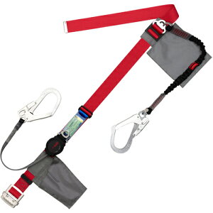 藤井電工 TSUYORON 胴ベルト型墜落制止用器具(巻取タイプ)補助ロープ2丁掛け仕様 ロック機構付きワン・ハンド+伸縮式補助ロープ 赤 幅50MM×長さ1600MM 130KG対応型 TBORL2593NVRBKLL(130KG)JANBP [39-080401