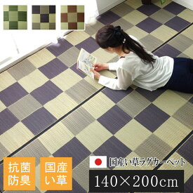 イケヒコ 【代引不可】 純国産 い草ラグカーペット 「ブロック2」 グレー 約140×200cm 8220400 [H030519]