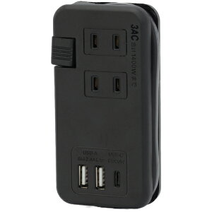 ���{�Ώ\���� USB�d���^�b�v�iAC3��/Type-A�|�[�g2/TYPE-C�|�[�g1�j �u���b�N ��55×111×23mm 353052 [279-250265]