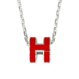 【新品同様】HERMES ポップアッシュ ミニ ペンダント ネックレス Hネックレス ルージュヴィフ レッド シルバー金具 ラッカー メタル ブランドアクセサリー 5454957MX【中古】