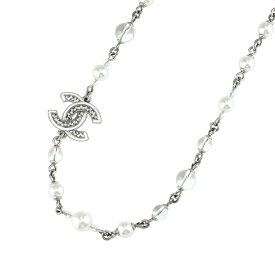 【美品】CHANEL ココマーク パール ネックレス A25C ABE883 ホワイト シルバー ラインストーン レジン メタル ブランドアクセサリー 5s52975mX【中古】