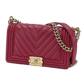 【中古】シャネル ボーイシャネル シェブロン Vステッチ ココマーク 23番台 レディースバッグ チェーン ショルダー クロスボディ ショルダーバッグ A67086 ラムスキン ゴールド 金具 レッド 5461323j