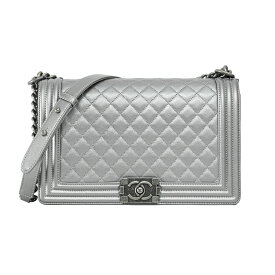 【美品】CHANEL シャネル ボーイシャネル チェーンショルダーバッグ ラージ グレインドカーフスキン シルバー シルバー金具 ブランドバッグ 5s56735m【中古】