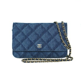 【極美品】CHANEL チェーンウォレット マトラッセ デニム 財布 ショルダーバッグ AP0250 レザー ブルー 5500243j【中古】