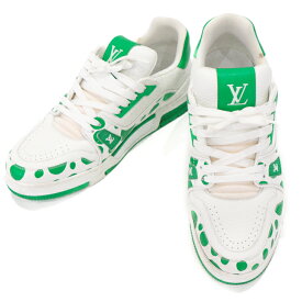 【中古】LOUIS VUITTON LV×YK 草間彌生 トレイナー・ライン インフィニティドット メンズスニーカー 靴 レザー グリーン ホワイト 5513160m