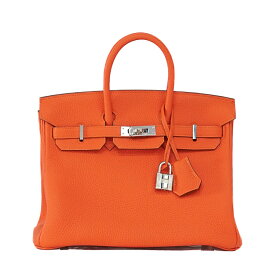 【新品同様】HERMES バーキン25 ハンドバッグ トゴ オレンジ シルバー金具 D刻 ブランドバッグ 5s63318h【中古】