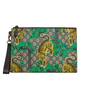 【美品】GUCCI GGスプリーム タイガー 虎 クラッチバッグ セカンドバッグ ポーチ 451473 PVC レザー ベージュ 5552636m【中古】