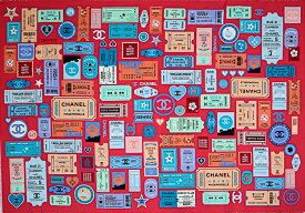 【極美品】CHANEL ストール ショール ココマーク チケットデザイン 大判ストール ピンク マルチカラー コットン シルク レディース ブランド小物 5561235m【中古】