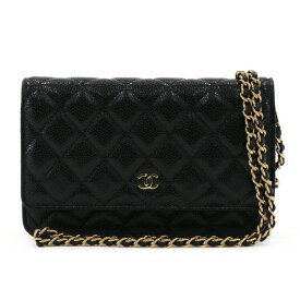 【極美品】シャネル CHANEL チェーンウォレット マトラッセ ココマーク チェーンショルダーバッグ AP0250 グレインドカーフスキン キャビアスキン ゴールド金具 ブラック ブランドバッグ 4264747JD4 【中古】