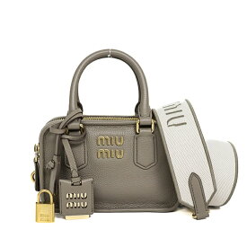 【美品】ミュウミュウ MIU MIU アルカディ 2WAY ミニバッグ ハンド ショルダー ロゴストラップ グレー系 レザー ゴールド金具 レディース ブランドバッグ 5608221j 【中古】