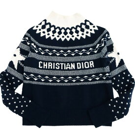 【美品】ディオール Dior ロゴニット セーター ウール カシミヤ ホワイト ネイビー ボーダー レディース #34 XSサイズ相当 クルーネック トップス 5s7486m【中古】