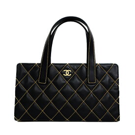 CHANEL ワイルドステッチ ココマーク ハンドバッグ トートバッグ カーフスキン ブラック マットゴールド金具 ヴィンテージシャネル ブランドバッグ 5s74685m【中古】