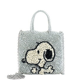【美品】ANTEPRIMA PEANUTS コラボ スヌーピーコレクション スクエア スモール ワイヤーバッグ ハンドバッグ チェーンショルダーバッグ シルバー PVC ブランドバッグ 5645535m【中古】
