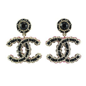 【中古】シャネル ピアス　ココマーク　ラインストーン　レザー B23B 2023年 ゴールド ブラック　ピンク 5646384mm-M