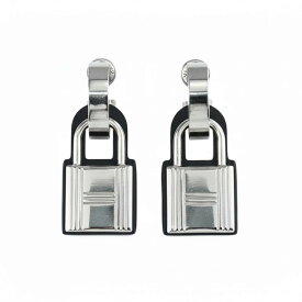 【中古】HERMES オーケリー ピアス カデナモチーフ フープピアス D刻印 メタル レザー シルバー ブラック 5646139m