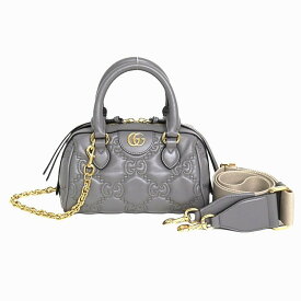 GUCCI GGマトラッセ ミニトップハンドルバッグ グレー レザー ゴールド金具 6003514j【美品】中古