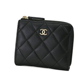 【中古】シャネル マトラッセ L字ファスナー コンパクト 財布 ミニウォレット カードケース グレインドカーフスキン（キャビアスキン） ブラック 6004779mm-T