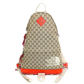【極美品】GUCCI THE NORTH FACE コラボ バックパック リュック 650288 GGキャンバス レザー ベージュ オレンジ ブランドバッグ 6022810j【中古】