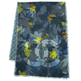 【美品】 シャネル ココマーク マトラッセ 大判ストール スカーフ フリンジ カシミア100％ グレー ブルー マルチカラー ブランド小物 CHANEL 6065658m【中古】