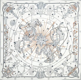 【美品】 エルメス カレジェアン カレ140 CHORUS STELLARUM コーラス・ステラルム カシシル 大判ストール ホワイト マリン ベージュ カシミア シルク 野村大輔氏 HERMES 6s07011j【中古】