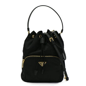 【美品】PRADA デュエット 2Way ショルダーバッグ レディースバッグ 巾着 ハンドバッグ 1BH038 ナイロン 牛革 ゴールド金具 ブラック 6021107j 【中古】