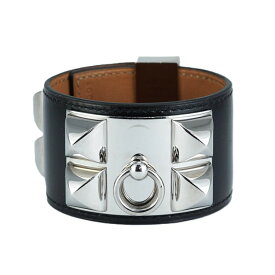 エルメス コリエドシアン バングル ブレスレット ボックスカーフ ブラック シルバー金具 T刻 サイズS ブランドアクセサリー HERMES 6030841m【中古】