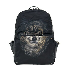 【美品】ヴァレンティノ・ガラヴァーニ バッグパック リュックサック オオカミ 狼 ウルフ ナイロン レザー ブラック ブランドバッグ 6053731m【中古】