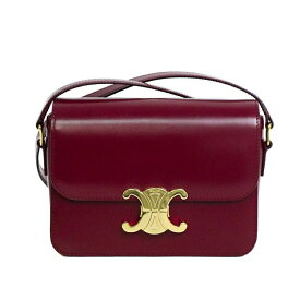 【美品】CELINE セリーヌ ティーン トリオンフ ショルダーバッグ シャイニーカーフスキン レザー レッド ゴールド金具 ブランドバッグ 5477220JD2 【中古】