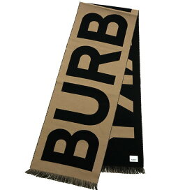 【美品】BURBERRY マフラー ストール ロゴ フリンジ 8025583 ウール ベージュ×ブラック ブランド小物 6065722m【中古】