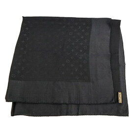 【中古】ルイヴィトン モノグラム スカーフ ショール ロゴ LV 正方形 シルク 100％ ブラック 上品 シック おしゃれ メンズ レディース 男女兼用 アクセサリー 小物 6054224m