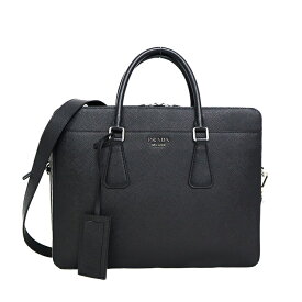【美品】PRADA ブリーフケース ビジネスバッグ ショルダーバッグ 2VE366 サフィアーノ レザー NERO ブラック ブランドバッグ 6053412j【中古】