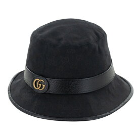 【未使用品】GUCCI GGキャンバス バケット ハット 男女兼用帽子 576587 4HG53 キャンバス 牛革 ブラック 6071310m 【中古】