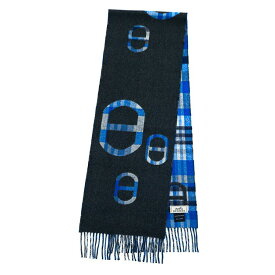【新品同様】HERMES シェーヌダンクル マフラー ストール リバーシブル グレー ブルー カシミア100％ チェック柄 5363244MB3【中古】